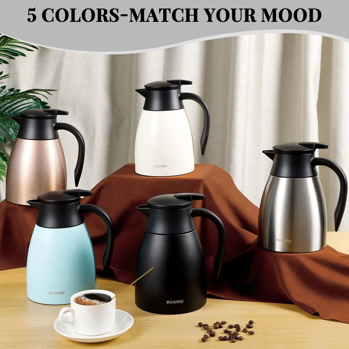 Jarra Térmica 1 Litro para Café, de Acero Inoxidable con Aislamiento al Vacío de Doble Pared, Jarra para Té, Agua y Bebidas Calientes o Frías, Negro