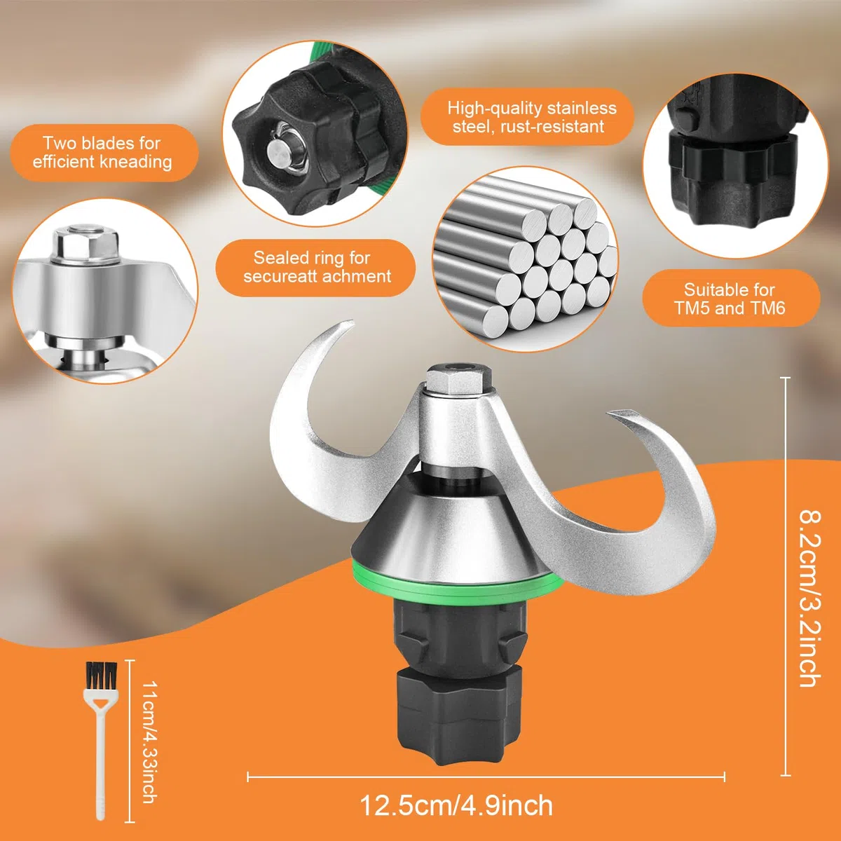 Cuchilla Amasadora para Thermomix TM5/TM6, Accesorios de Repuesto para Cuchillas de licuadora de aptas para Thermomix, Accesorios con Raspador de Masa