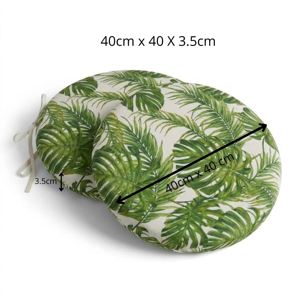 PIND Pack 2 Cojines Redondos para Silla 40x40x3,5 cm con Relleno de Espuma, con Cintas de Sujeción, Funda Efecto Lino Algodón y PES, Cojín Circular para Taburetes, Comedor y Terraza
