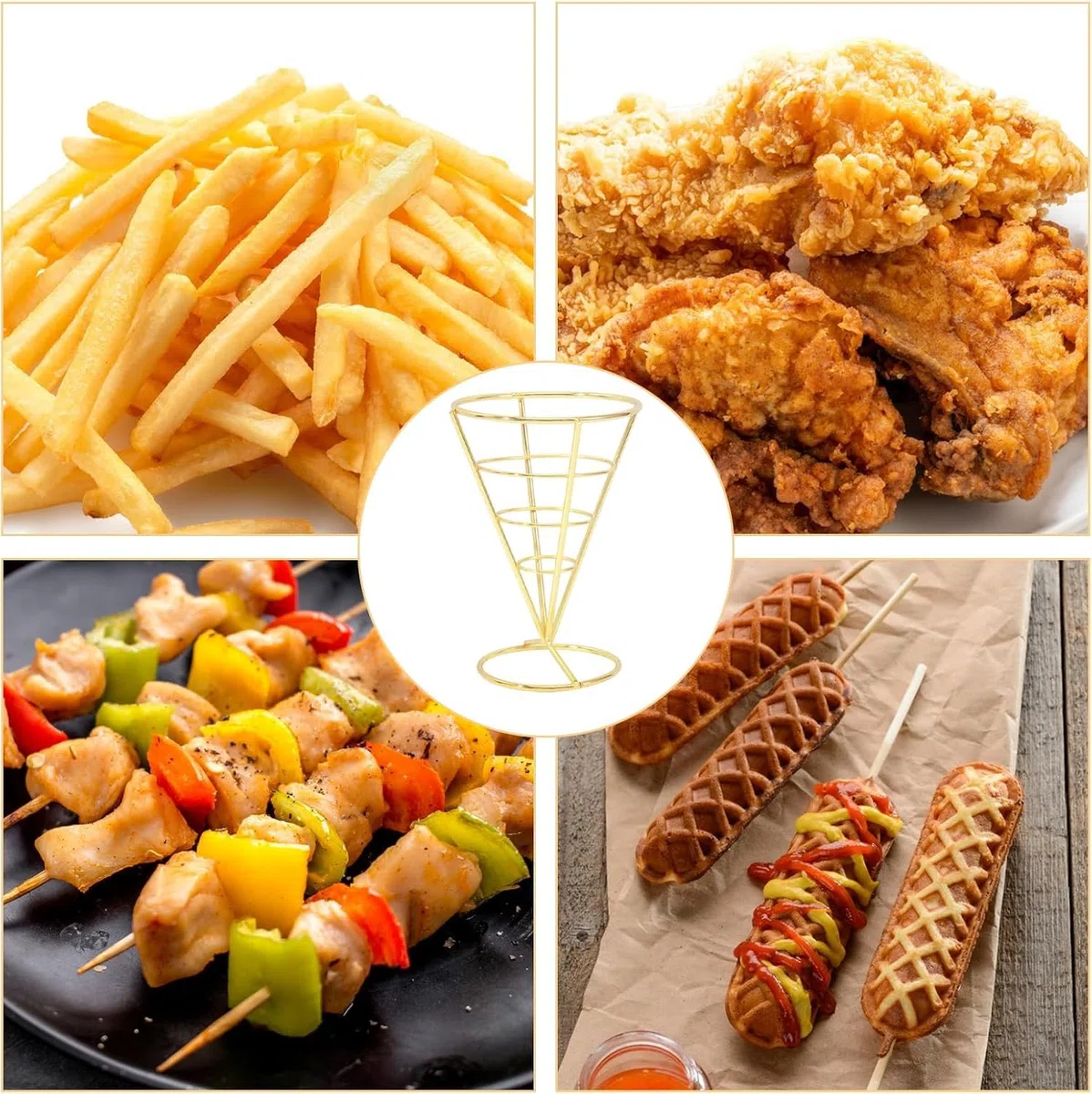 Soporte de Papas Fritas, 3PCS Soporte Patatas Fritas Canasta Cónica para Papas Fritas Acero Inoxidable Forma Cónica Duradero Titular Papas Fritas Canasta Alambre Metálico para Papas Fritas