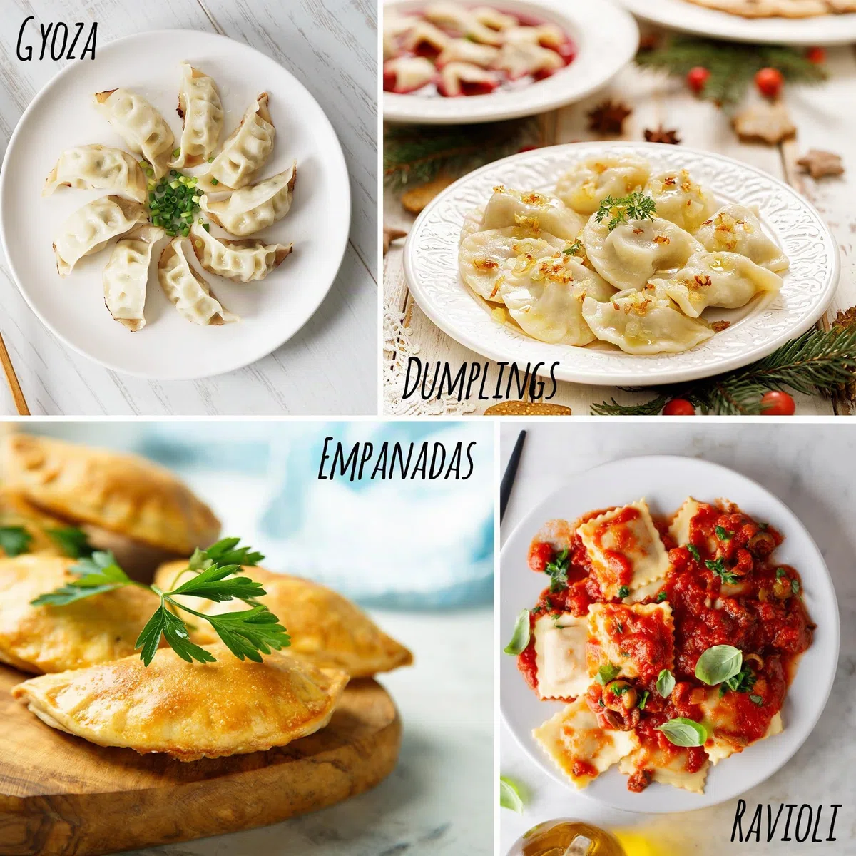 Plantvibes 3 cortadores de Ravioli con mango de madera y 1 cortador redondo - fácil de usar - ideal para pastelería