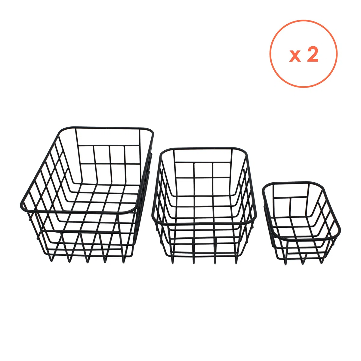 Cesta de almacenamiento de metal, color negro, 2 x 25/21 / 15 cm, juego de 6 unidades, apilables, cesta de alambre para estantería, armario, cocina, oficina
