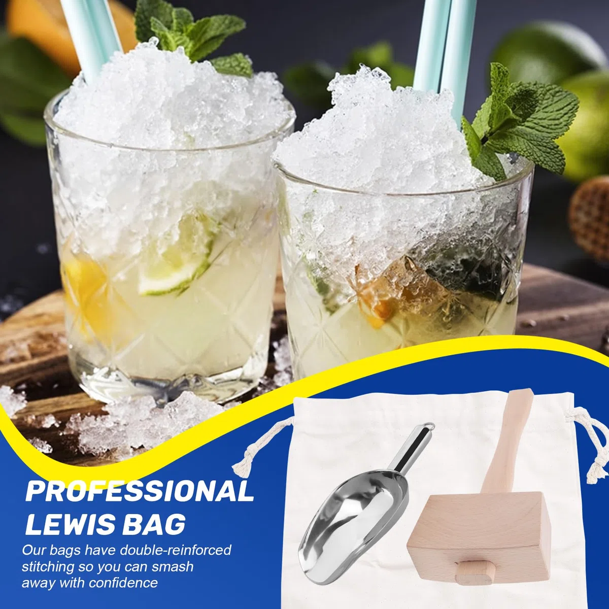 Mazo de Hielo y Bolsa de Hielo - Martillo de Madera y Bolsa de de AlgodóN para Hielo Picado, Kit de Barman y Herramientas de Barra, Accesorio de Cocina