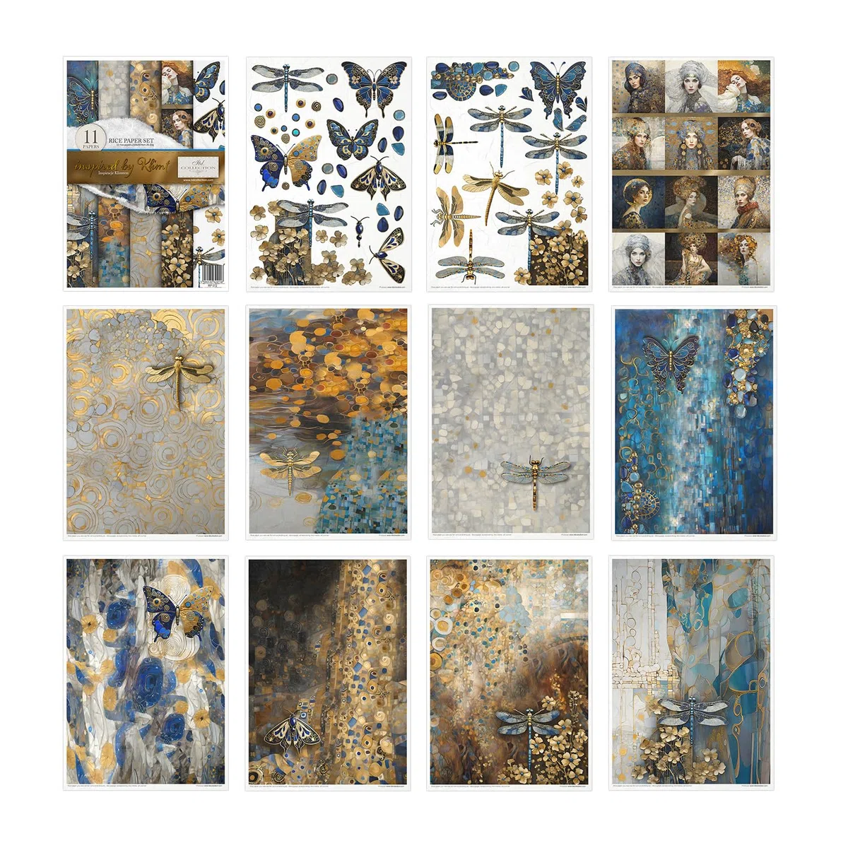 ITD Collection - Papel de arroz Decopatch - Decoupage - Papel de diseño para decoupage - Hojas de papel de arroz - A4 29,7 x 21 cm - Inspired by Klimt - RP-072