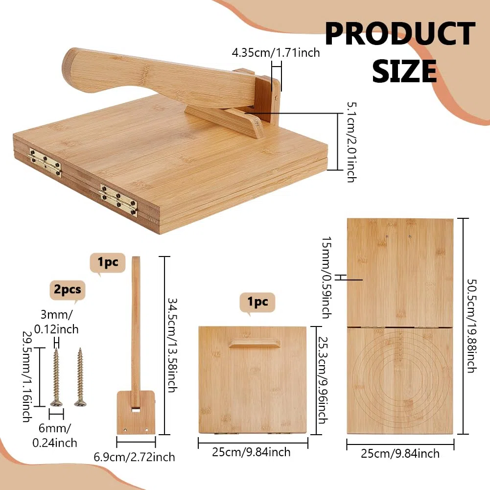 FINGERINSPIRE Prensa de tortillas de bambú 25 cm prensa mexicana de madera natural ideal para tortillas y tacos mexicanos caseros fácil de limpiar