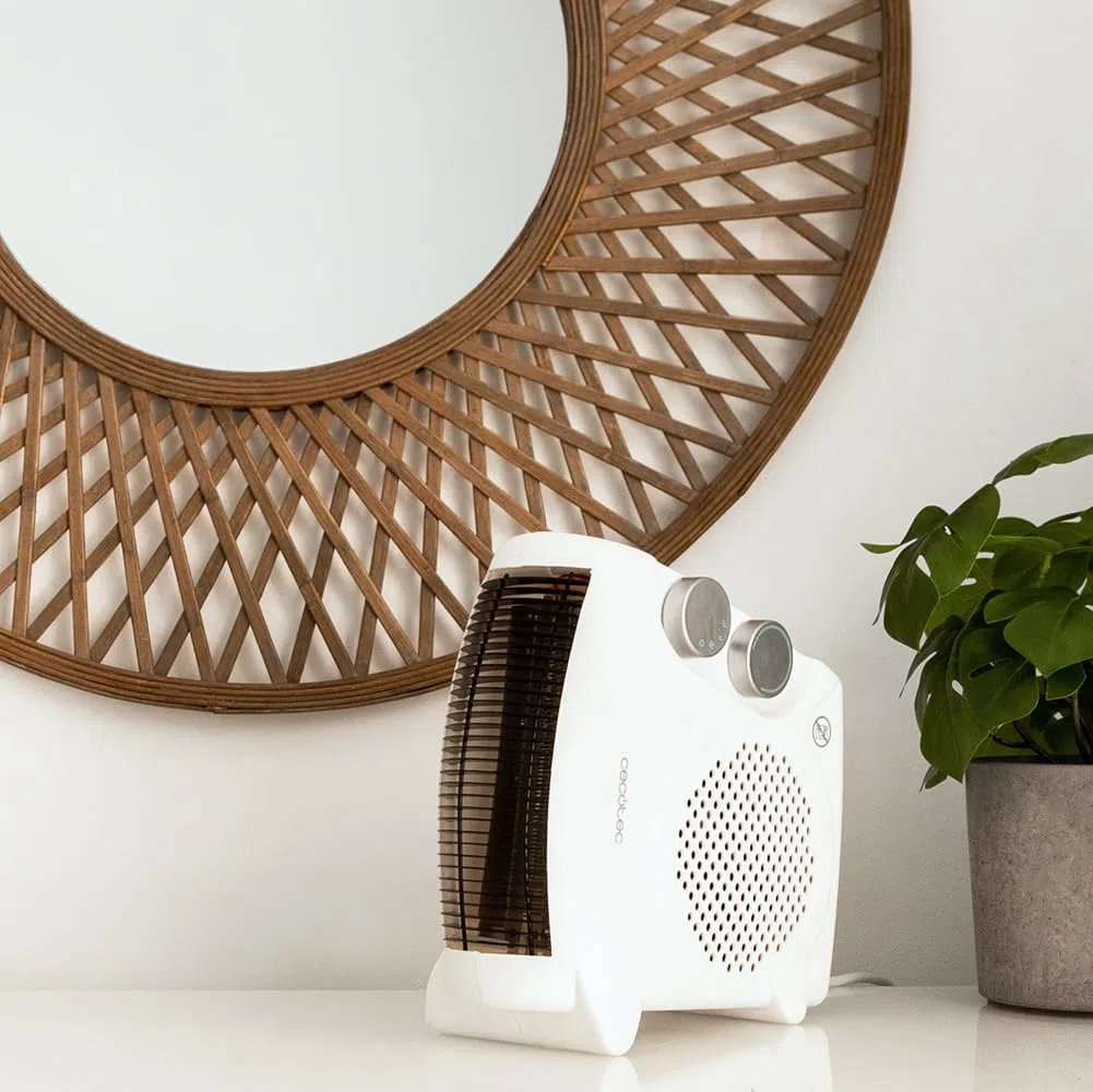Cecotec Calefactor Eléctrico Bajo Consumo ReadyWarm 2000 Max Dual White. Termoventilador de 2000 W, Oscilación de 65º, 3 Modos, Termostato Regulable, Área de Cobertura 20 m2, Blanco