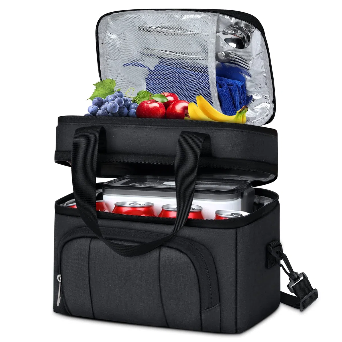 RAINSMORE Bolsa Termica Porta Alimentos 10L Bolsa Comida Trabajo Bolsa Isotermica Lunch Bag Bolsa Almuerzo para Oficina Viaje Pícnic Negro
