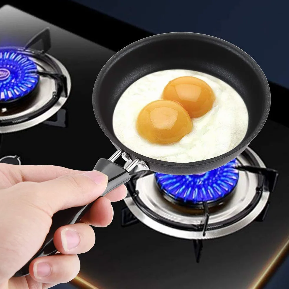 Fdit Portátil Mini Sartén Huevo Escalfado Omelette Pot Hierro Puro Dupont Recubrimiento Hogar Cocina Peque?a Cocina Negro 12 CM