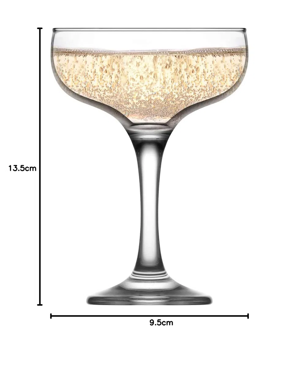 Acan Tradineur - Set de 6 Copas de Champagne de Cristal, 235 ml, Modelo Misket, Juego de Copas clásicas con Tallo Fino 9,5 x 13,5 cm para champán, Cava, cócteles, Ligeras, aptas para lavavajillas