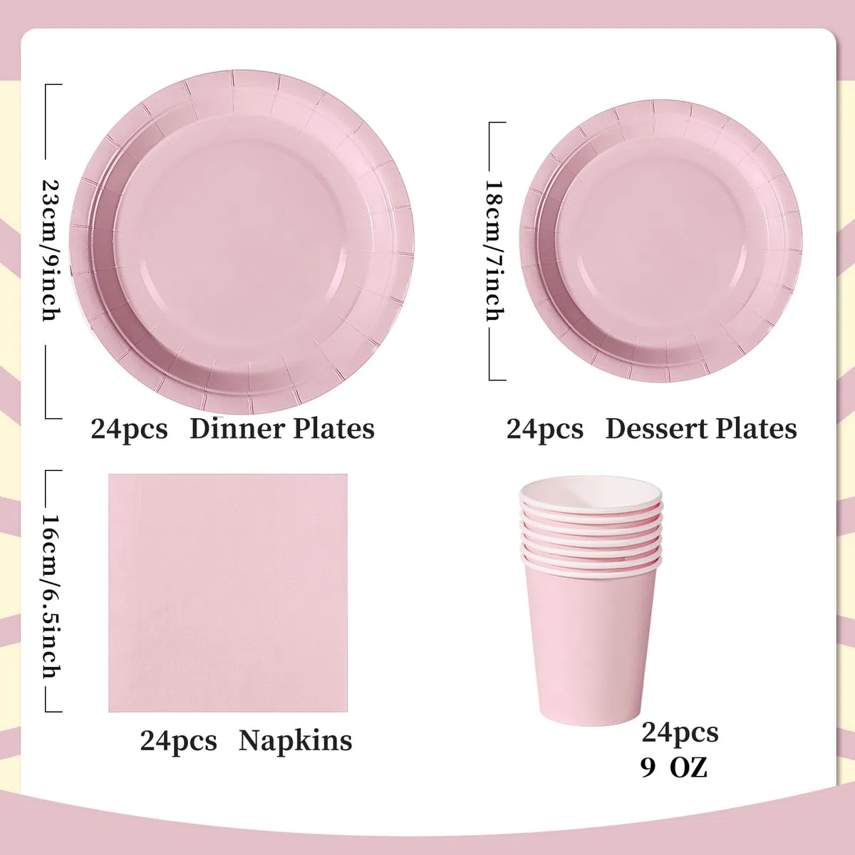 Nkaiso 96 Piezas Rosa Vajilla Fiesta Cumpleaños, Platos y Vaso Cumpleaños Infantil, Set de Party Decoración Platos Desechable Servilletas para Navidad, Barbacoas, Fiestas -24 Invitado