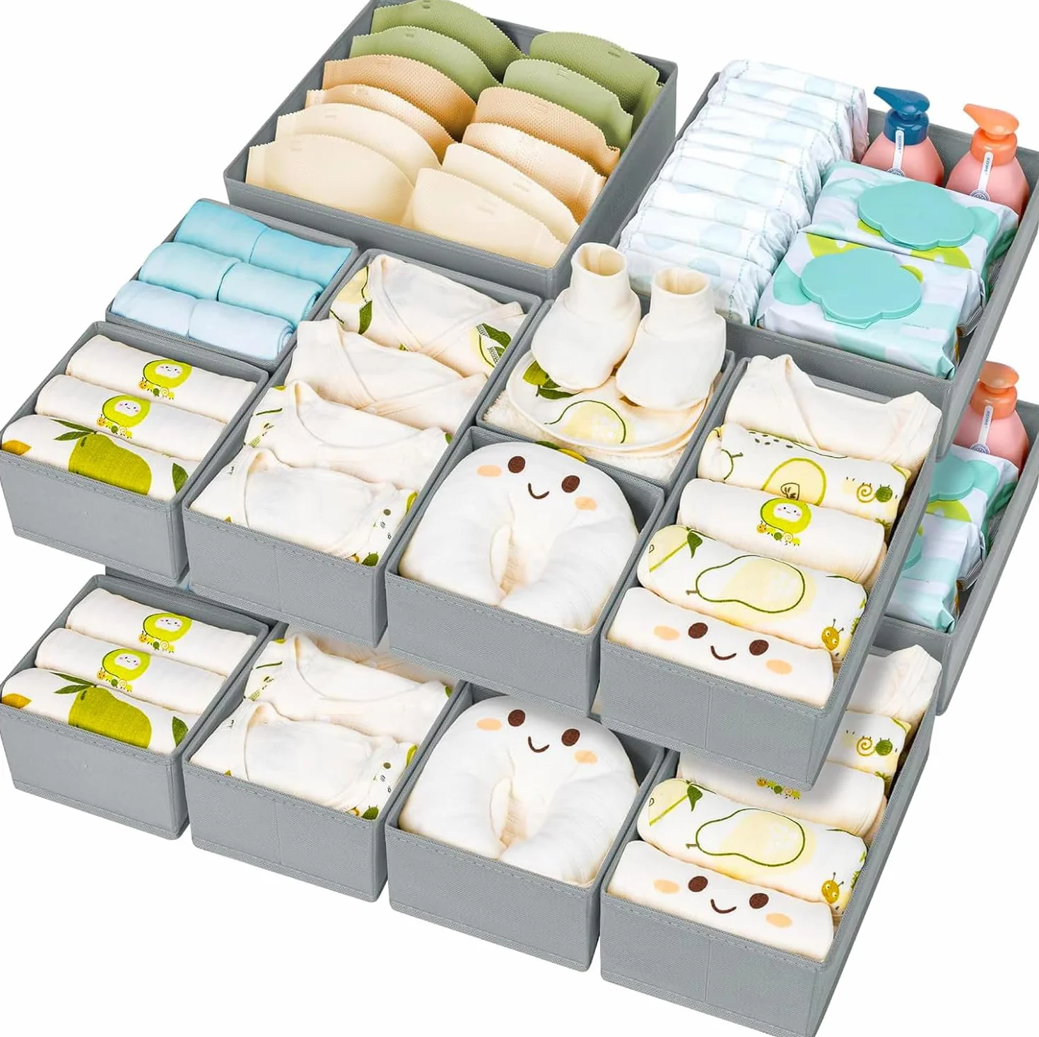 DIMJ Organizador Cajones Ropa Interior - Divisores de Cajones Juego de 15 Cajas Almacenaje Plegables de Tela Para Guardar Ropa, para Sujetadores, Calcetines, Cajas, Armario, Gris