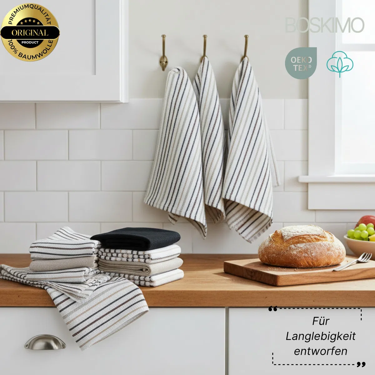 Paños de Cocina de Algodón con Rizo – Pack de 12 Trapos Cocina Premium Absorbentes y Reutilizables 45x65 cm Aura Beige