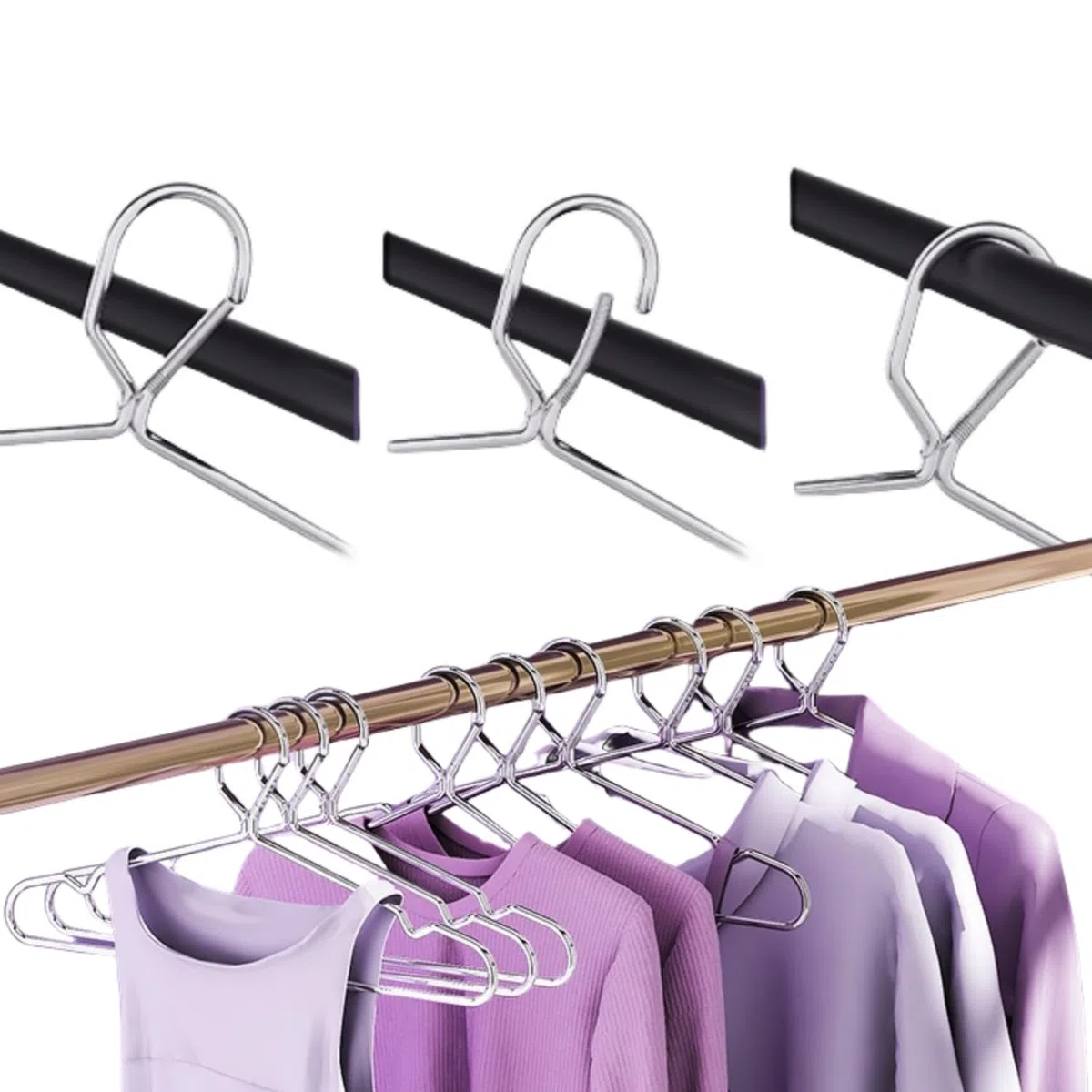 Paquete de 10 perchas de 42 cm con cerradura de alambre, perchas bloqueables de 4 mm, perchas de acero inoxidable, delgadas, resistentes, a prueba de viento, con gancho de cierre, perchas