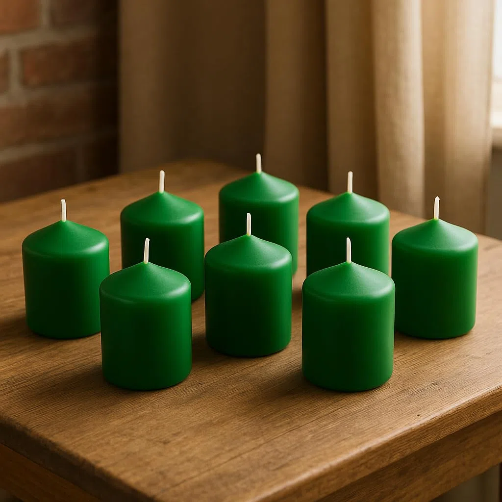 MGE - Velas Perfumadas - Velas Decorativas - Velones Aromáticos - Velas para Ambientar el Hogar - Velas Pilar - 12 unidades - Fabricado en España (Verde - Melón-Sandía)