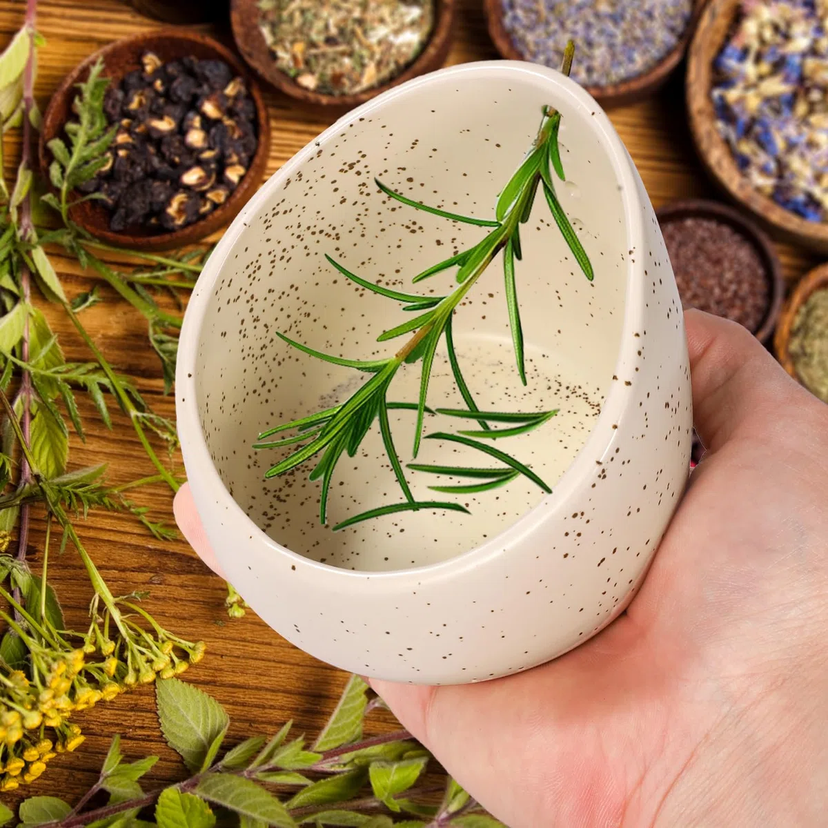 Lyreh Recipiente de Cerámica para Deshierbar Hierbas, Decapante Hierbas Eficaz Utensilio de Cocina para Perejil Cilantro Tomillo Romero y Menta