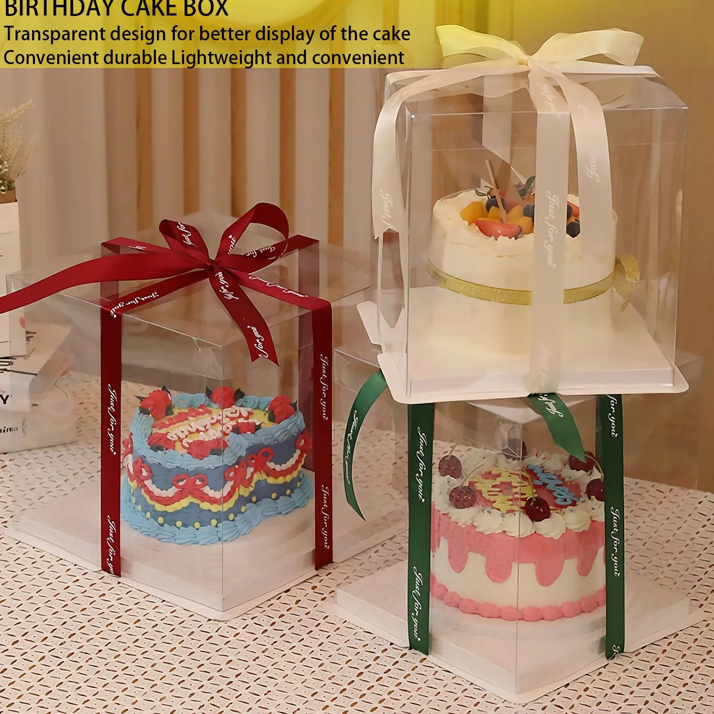 RHBHY 2pcs Cajas para Tartas Caja de Pastel Transparente Cajas para Pasteles 26 * 26cm Caja para Tartas de Plástico de Embalaje Pastel con Cinta para Tarta Exhibición de Postre Transportar (26 * 26)