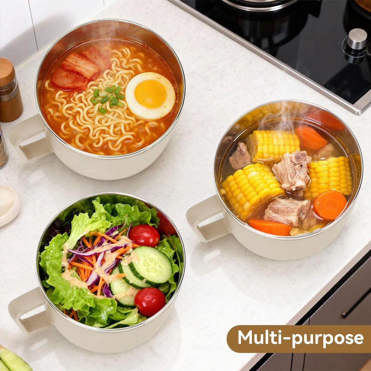 Juego De Cuencos De Ramen Para Microondas, Cocina De Ramen Con Asas, Cuencos De Fideos Con Tapa Y Palillos, Juego De Cuencos De Cocina De Fideos De 1200 Ml, Cuenco De Sopa Grande, Apto(blanco)