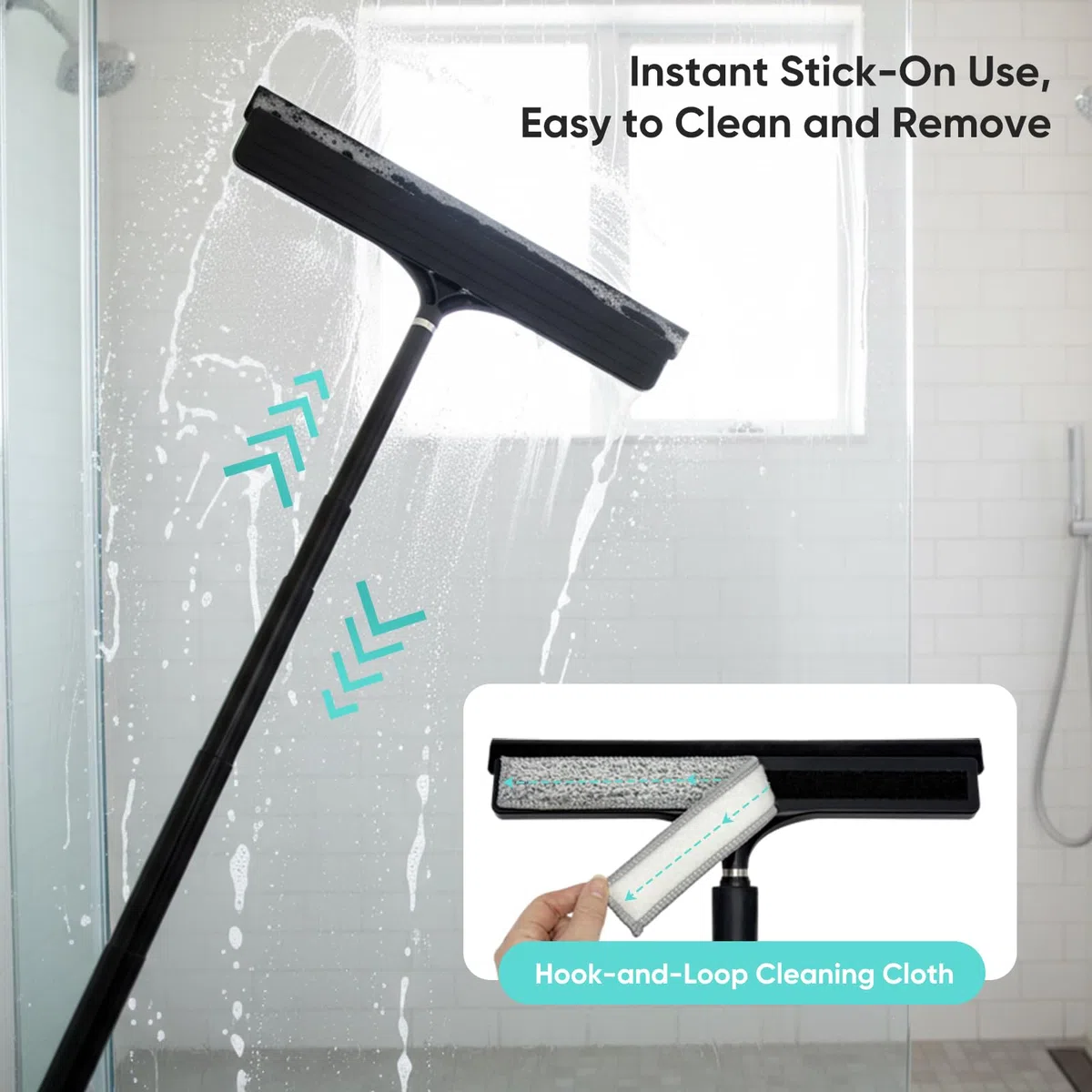 Limpiacristales Ducha Extensible Limpiacristales Baño Hogar, Mango Retráctil Telescópico 120cm, Silicona Antideslizante, Rasqueta Goma, Limpieza Cristales Mamparas Espejos Ventanas (A)
