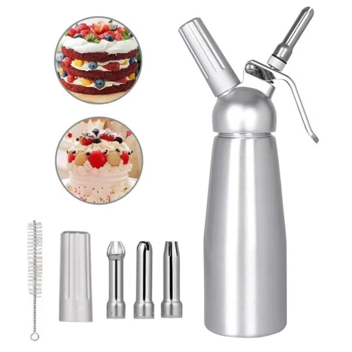 Sifon Cocina, 500ml Sifón de Cocina Aluminio con 3 Boquillas Acero Inoxidable, Sifon de Nata Espumas Profesional