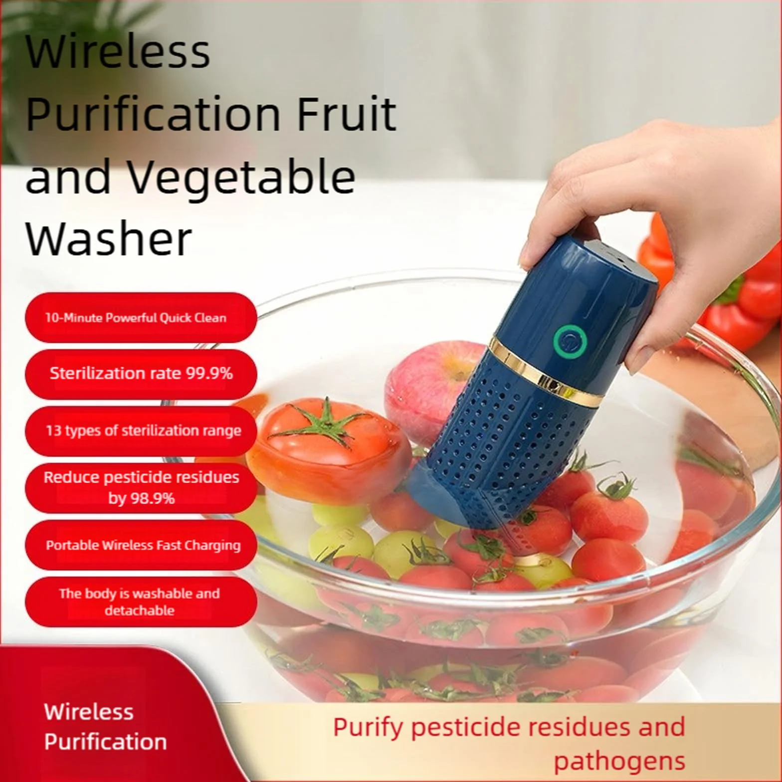 XAGMODSHN Máquina De Limpieza Frutas Y Vegetales Dispositivo Limpieza Verduras Multifuncionales para Frutas Cleaner Verduras Inalámbricas Vegetarianas