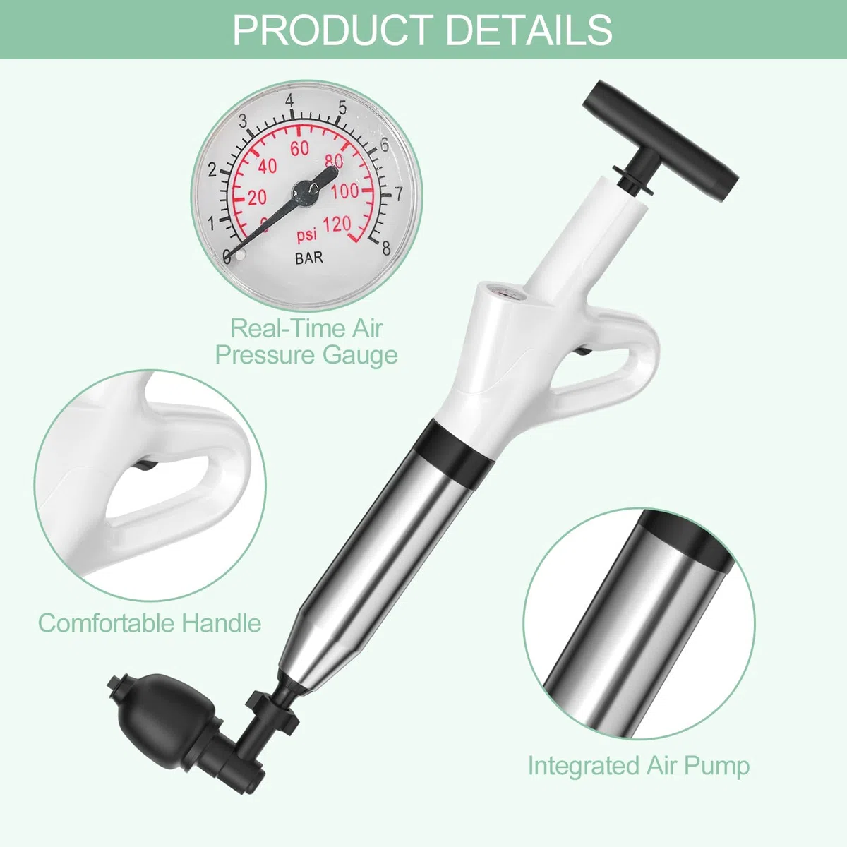 7 PCS Desatascador Tuberias Fregadero Profesional, Pistola Toilet Plunger, Bomba Desatascador Tuberias Succión Fregadero, para Desatascar el Desagüe del Inodoro, Lavabo