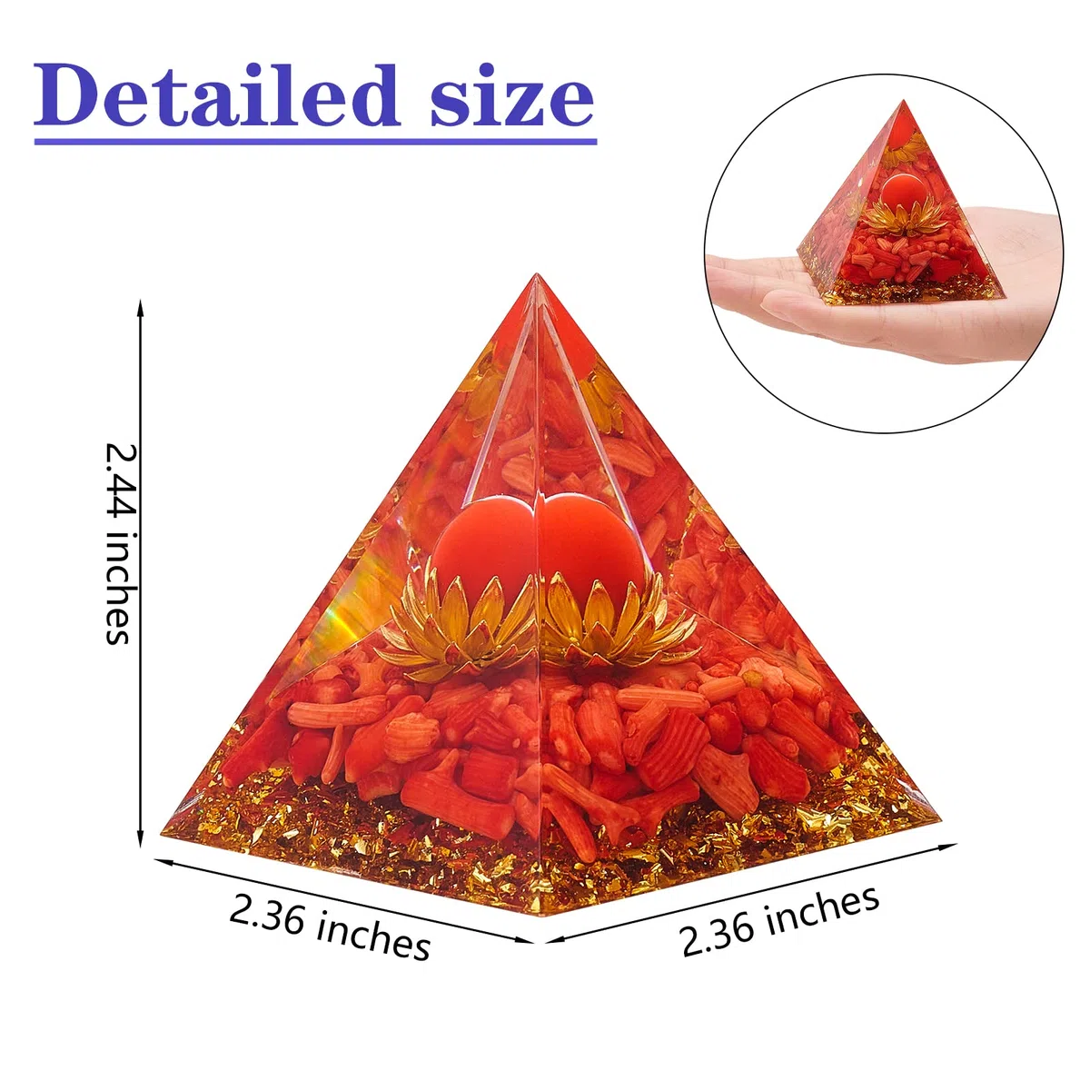 BEEFLYING Pirámide de orgón Protectora de Cristal pequeño para sanación, Reiki, energía Positiva, meditación de Chakras, Salud, Suerte, decoración antiestrés, Rojo