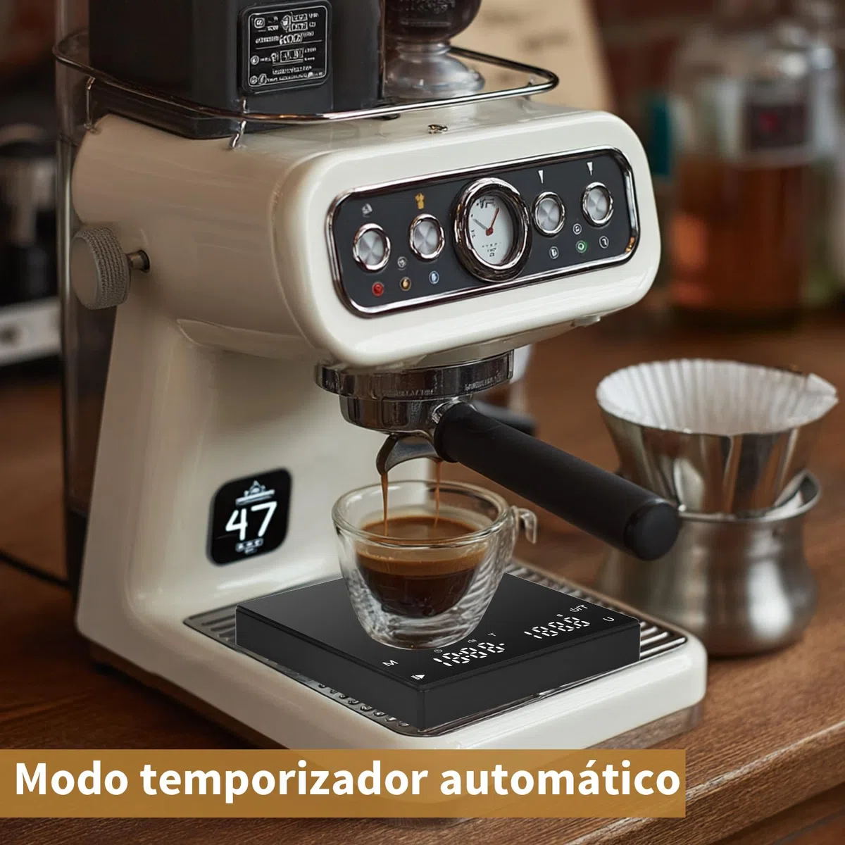 Báscula digital de café con temporizador, báscula de café expreso con graduación precisa de 0,1 g, recargable por USB, báscula de cocina, medición de caudal con función de tara, máx. 2 kg