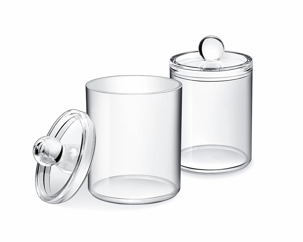 Sostenedor de bola y bastoncillo de algodón de acrílico con tapa 2 botes de boticario Botes de baño para rondas de algodón Almohadillas cosméticas
