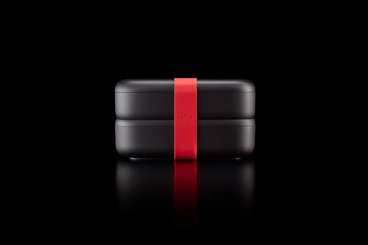 Lékué Recipiente doble Hermético para Conservar y Transportar Alimentos, Lunch Box to go, Negro, 500 ml