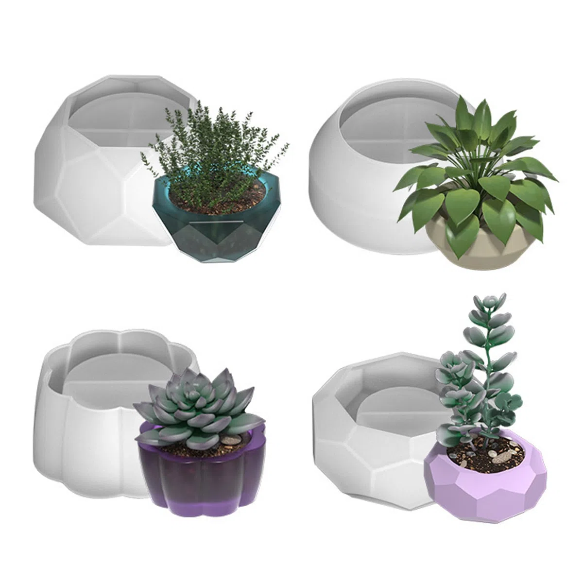 4 Piezas Molde de Silicona para Florero Pequeño, Macetas y Jarrón de Plantas Suculentas - DIY Decoración para Hogar (4 Formas)