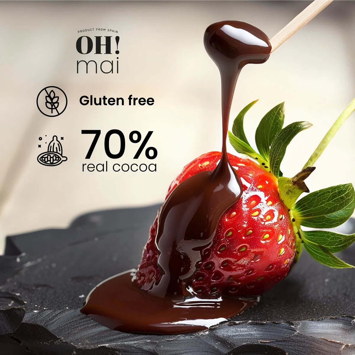 OH! Mai Chocolate Fondue Tarro de 220 gr, Fuente de Fondue de Cacao para derretir en microondas para Frutas, Galletas, Dulces o Bocadillos, fabricado en España (paquete de 3)