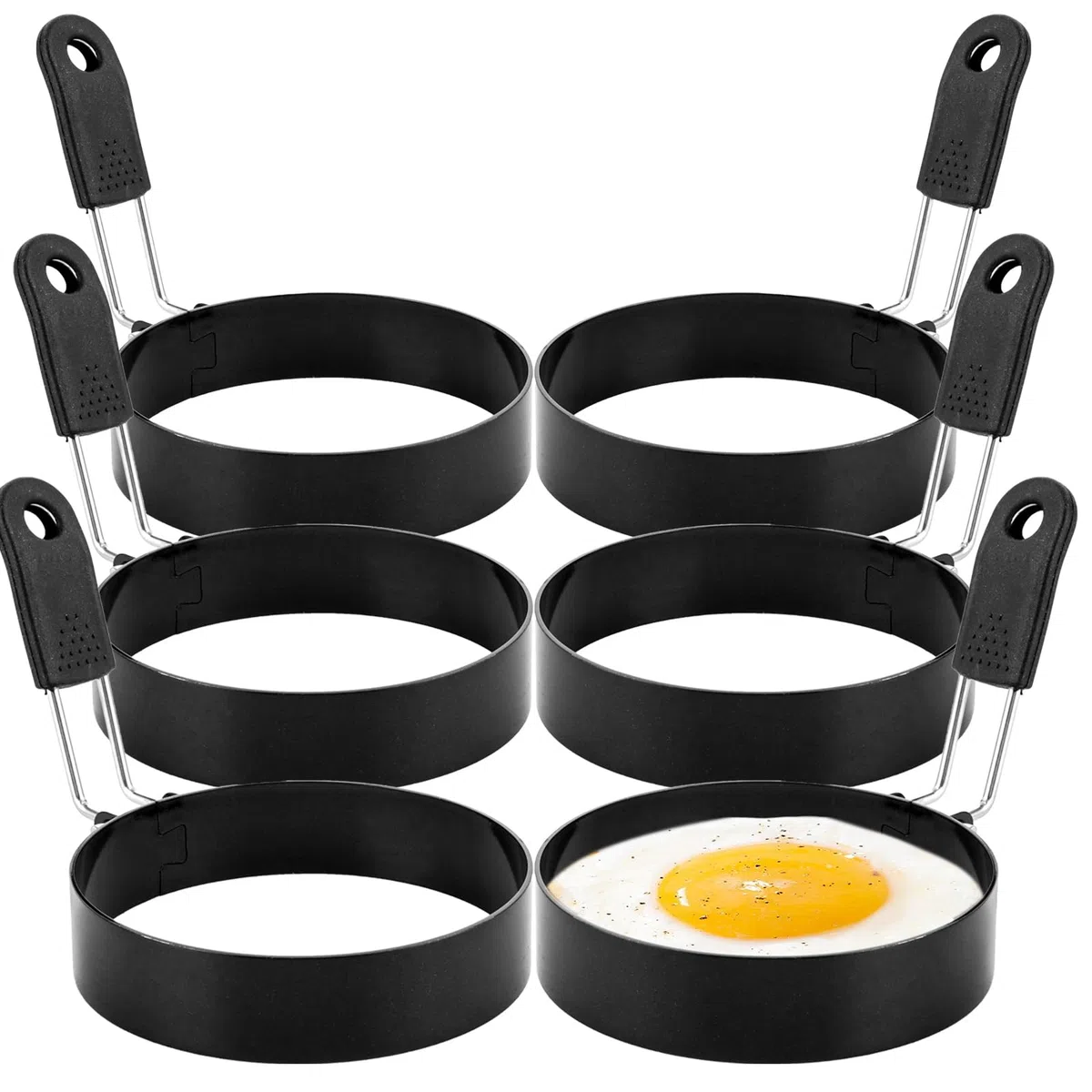 6 moldes para huevos fritos de 3,5 pulgadas para sartén, molde de huevo frito de acero inoxidable, molde redondo para tortitas, moldes de huevos para sartén, huevos fritos, magdalenas,