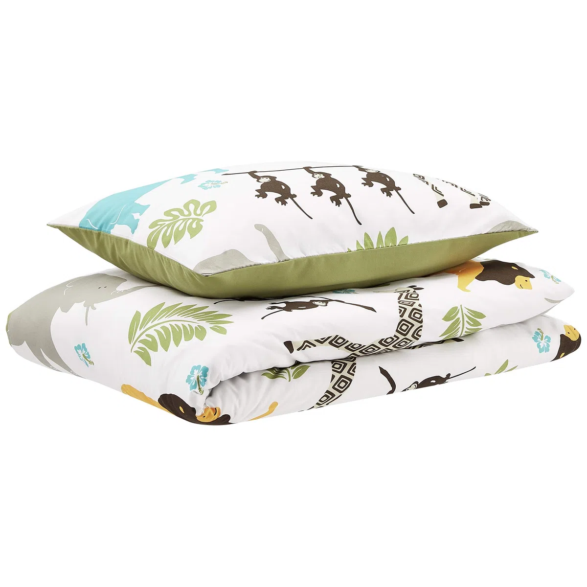 Amazon Basics 2 piezas Cama de microfibra Funda nórdica, infantil, funda de edredón de 100 x 135 cm y 1 funda de almohada de 40 x 60 cm, estampado de animales