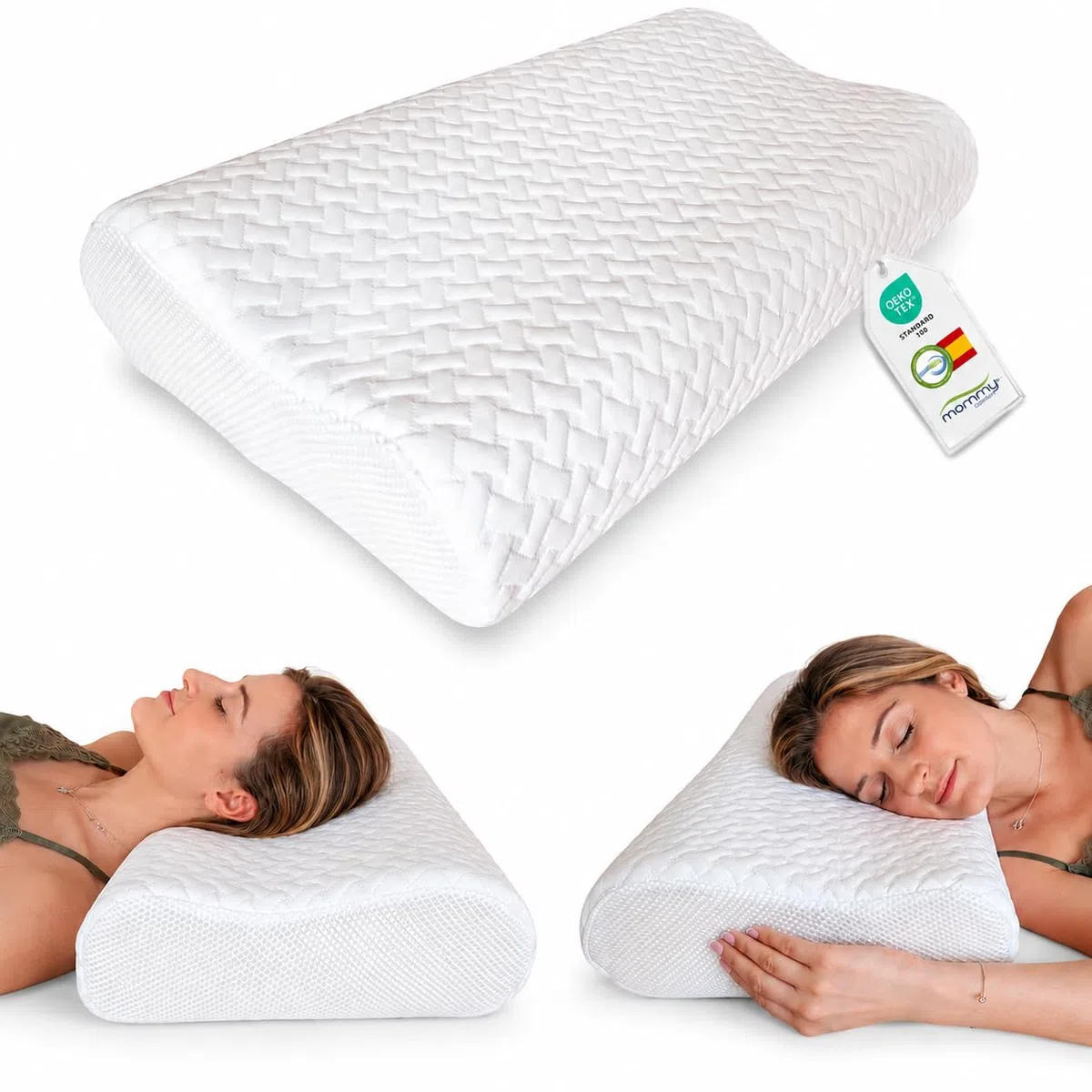 Almohada Viscoelástica Cervicales y Cuello Doble Altura 60x38x11/9 cm Ergonómica Funda Interior y Funda Lavable con Cremallera Transpirable Dormir Mejor Descanso Diario