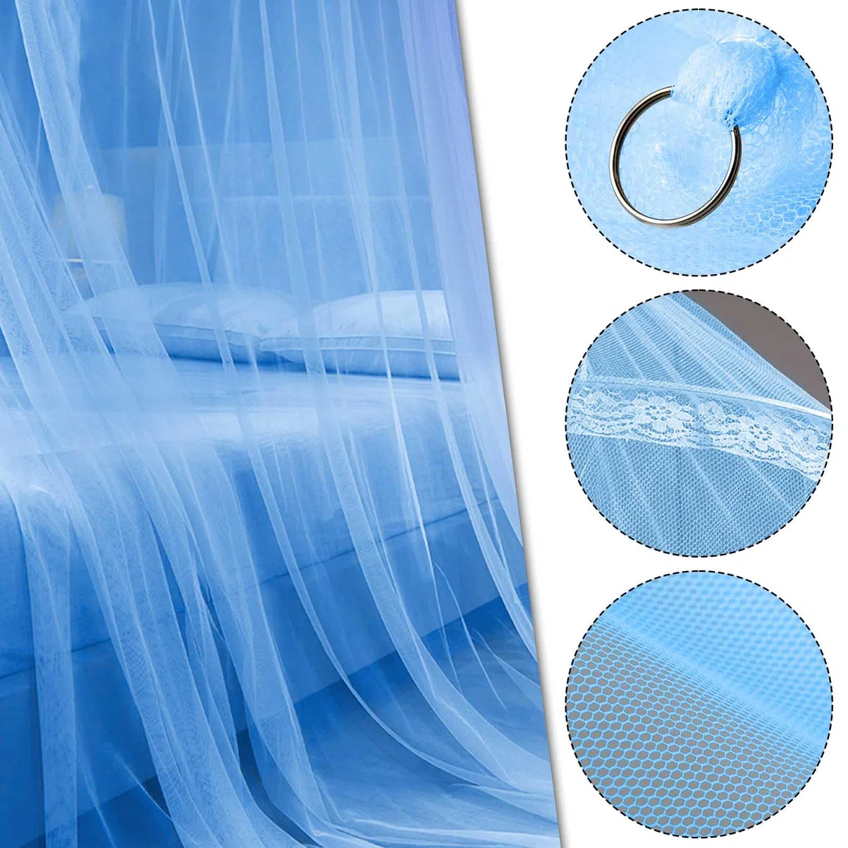 Mosquitera Cama 60x250x1100cm,Mosquitera para Cama,Dosel Cama Niña Azul,Mosquito Net para en Casa Interior al Aire Libre