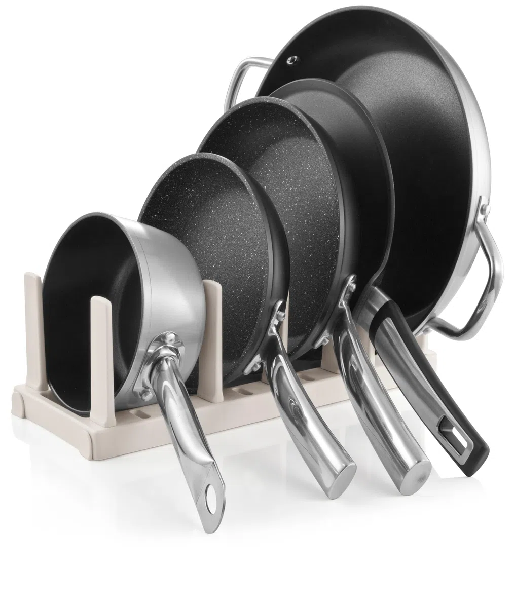 Tescoma - Soporte para Sartenes de Plástico FlexiSPACE - Organizador de Cocina - Apto para Lavavajillas - Color: Blanco