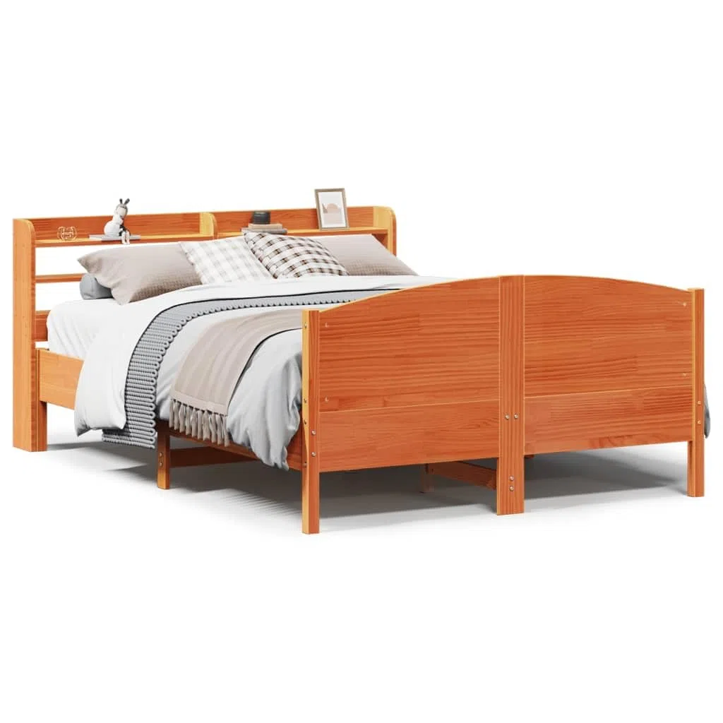 3306977 - Estructura de madera maciza sin colchón, marco de cama de madera, 135 x 190 cm, color marrón cera, 135 x 190 cm