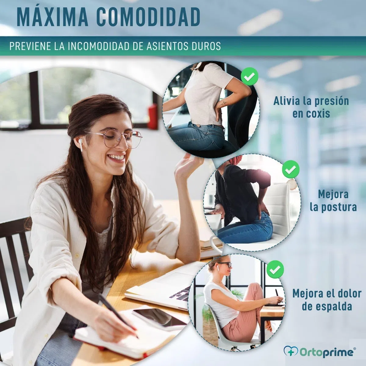OrtoPrime Cojín Antiescaras Viscoelástico para Coxis ORTOPÉDICO Cojín Silla Oficina y Hogar - Cojines Viscoelásticos Confort Cojín para Silla de Ruedas Viscoelástico - Cojín VISCOELÁSTICO Antiescaras