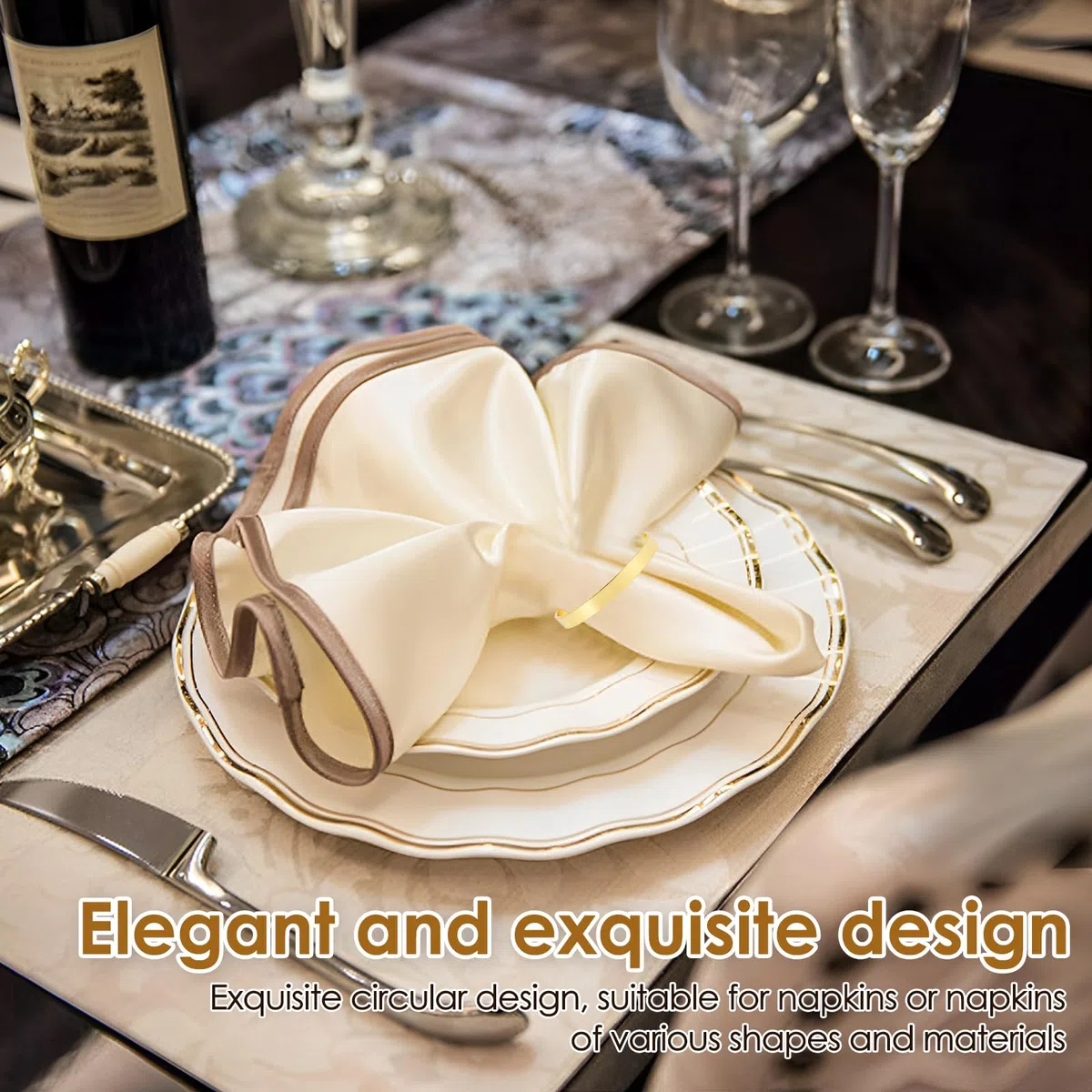 100 servilleteros dorados elegantes de metal para servilleteros, servilleteros de metal, para bodas, Navidad, coleccionar en familia, decoración de mesa de comedor