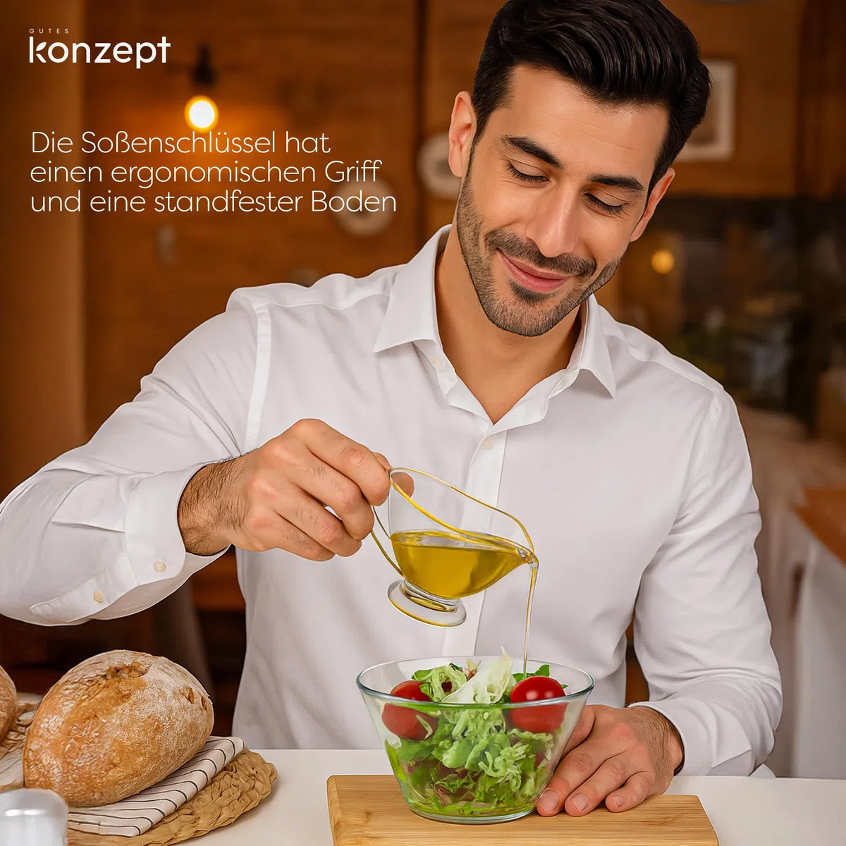 KONZEPT Salsera de cristal, juego de 4 unidades, 160 ml, transparente con asa, estable, ideal para aderezos, crema, salsa, aceite de oliva, NR 63. SAUCIERE
