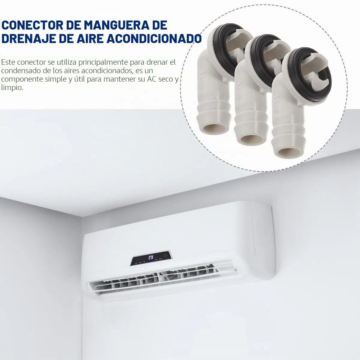 DOITOOL - Conector de manguera de drenaje de aire acondicionado (3 unidades, 15 mm, conexión acodada de evacuación de condensados, con anillo de goma antifugas, adaptador de unidad de CA y ventana de