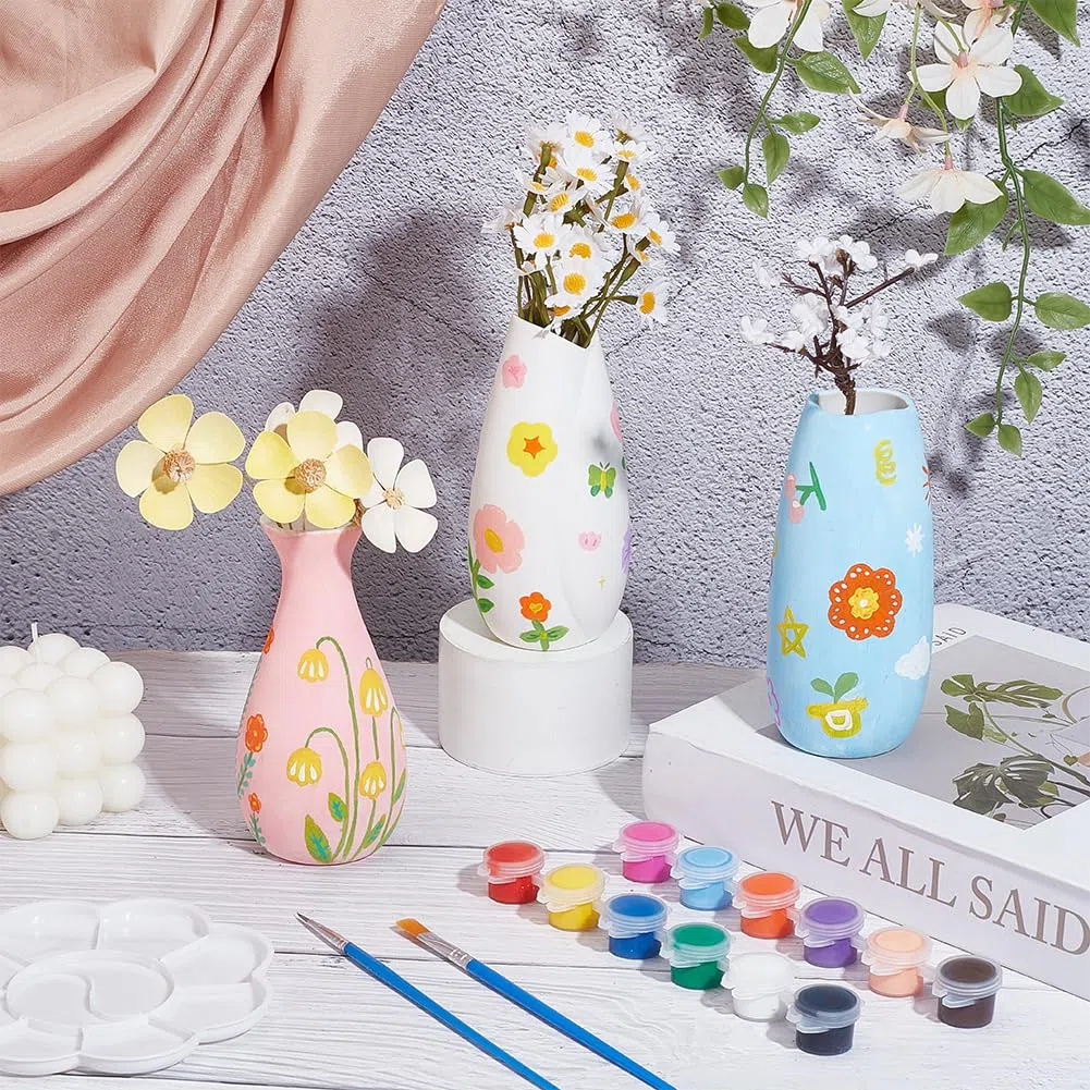 WEBEEDY Kit de pintura de cerámica de 3 tamaños, pinta tu propio jarrón de cerámica, proyecto de manualidades para adultos, principiantes, jarrón de porcelana, kit de decoración para escritorio,