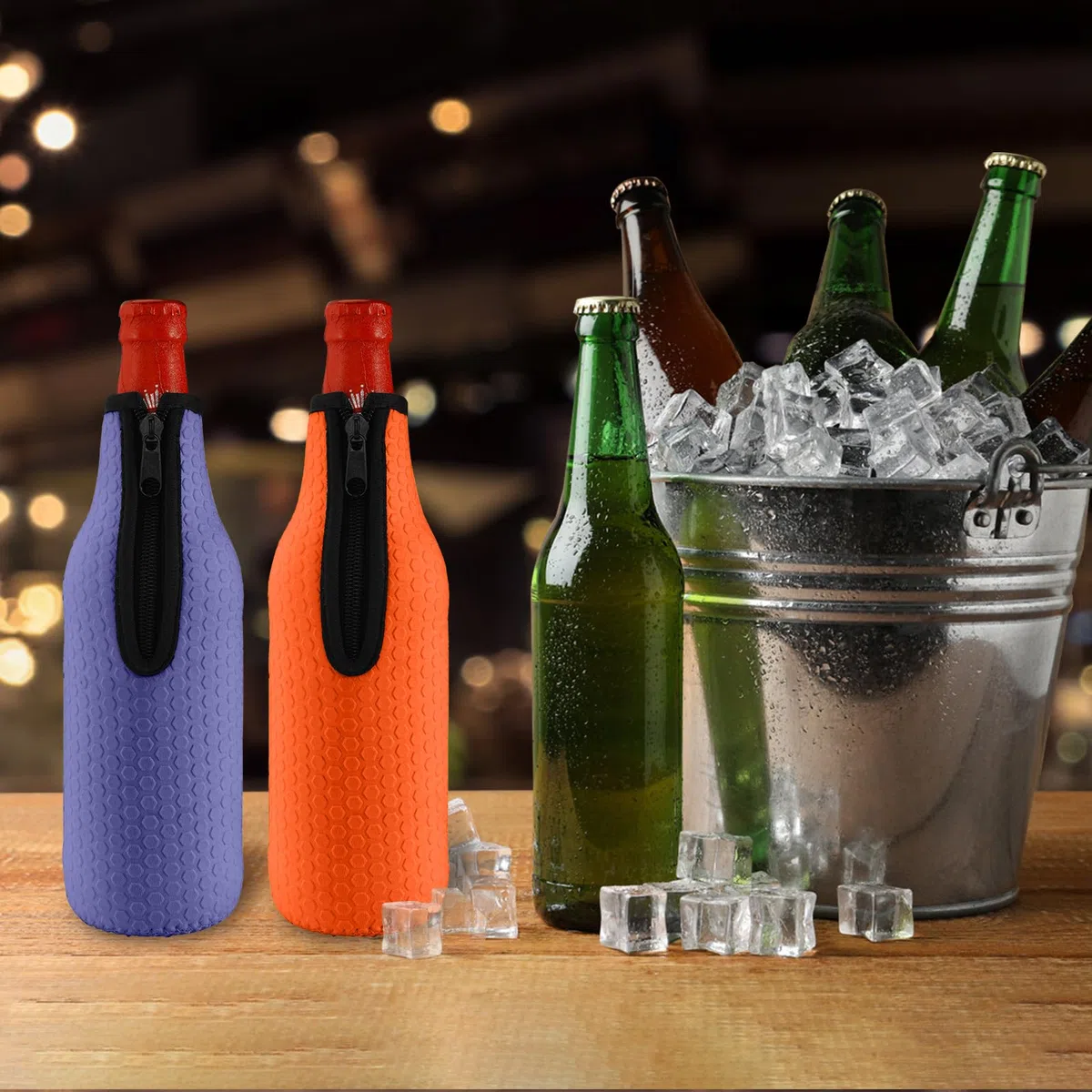 KENOBE 6 enfriadores de botellas de cerveza de 16 oz, aislados, reutilizables, antideslizantes, de neopreno, mangas con cremallera, fundas para botellas de cerveza (500-530 ml), 6 unidades de