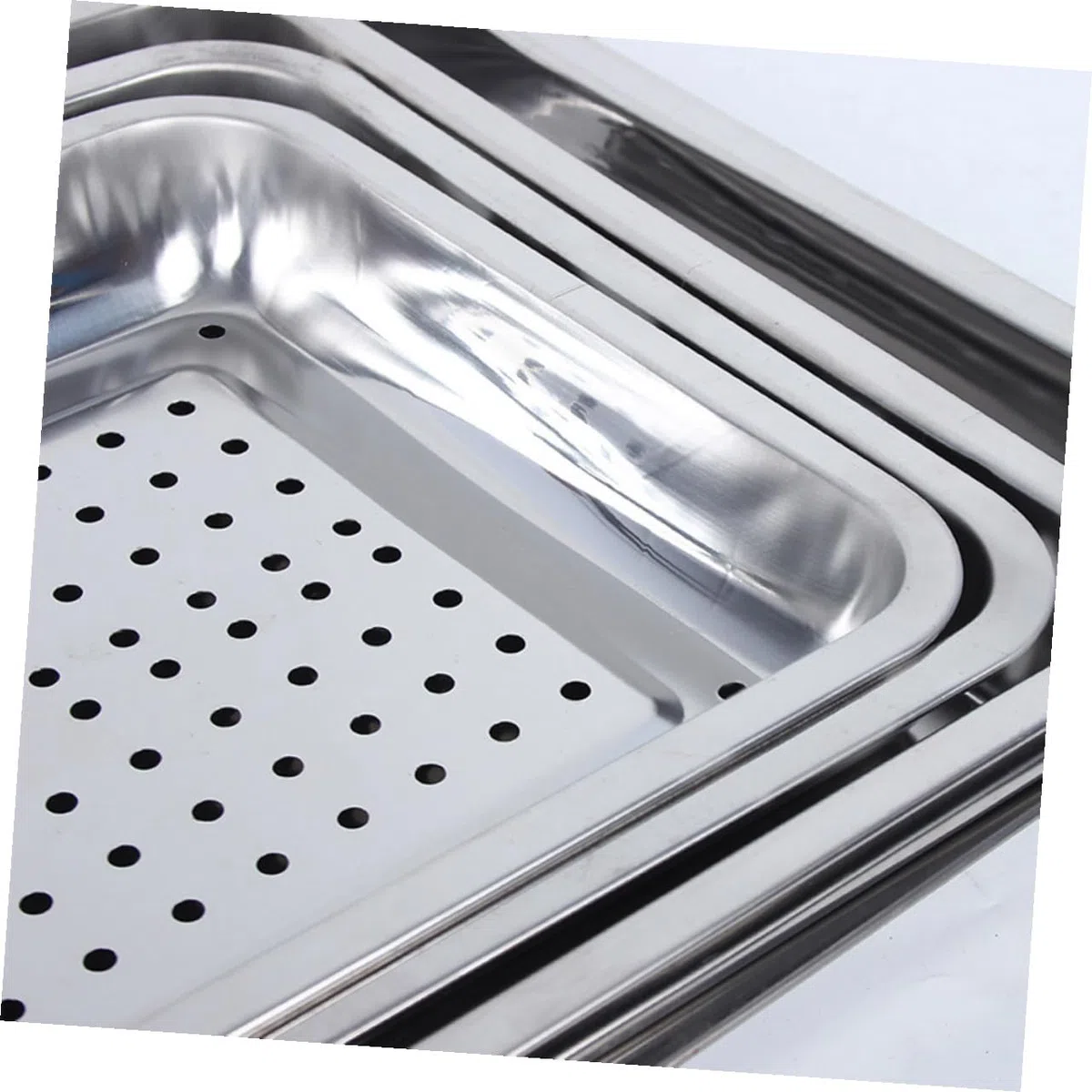 Cabilock Bandeja Escurridora Rectangular Orificios Esquinas de Acero Inoxidable Diseño Sólido y Bordes Suaves para Accesorios de Cocina Multifuncional