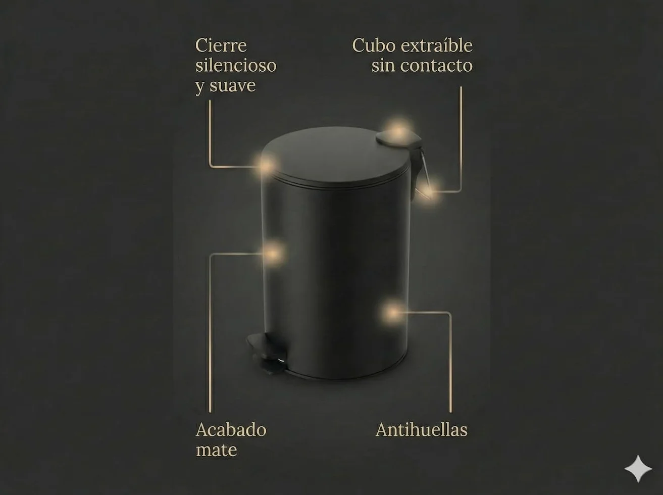 Spirella - Papelera de pedal Adelar - Acero mate - Cierre lento y silencioso - Revestimiento antihuellas - Diseño moderno y elegante - Negro mate - 3 L