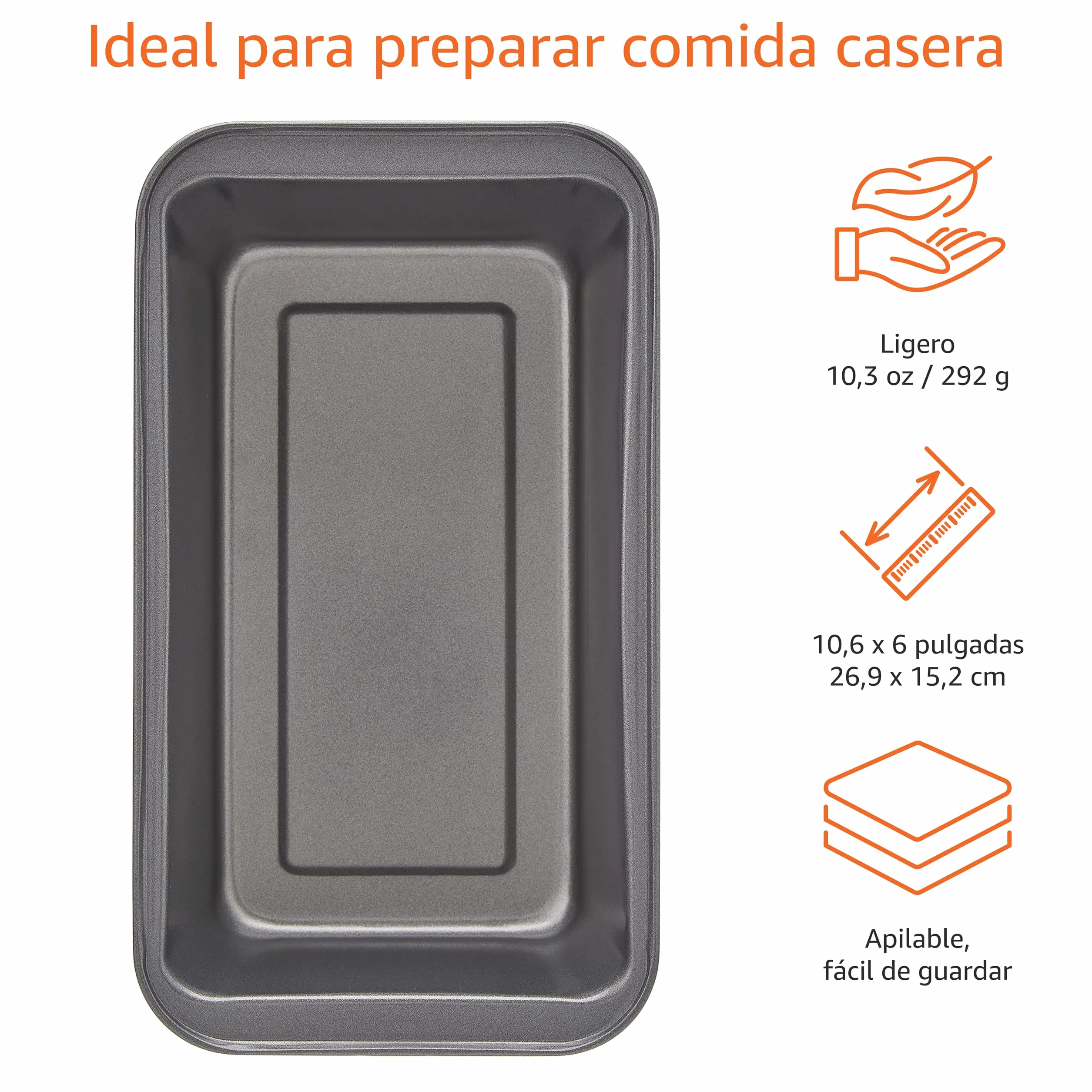Amazon Basics Rectangular Molde antiadherente para pan de acero al carbono, 27 x 15 x 7 cm, paquete de 2, Gris