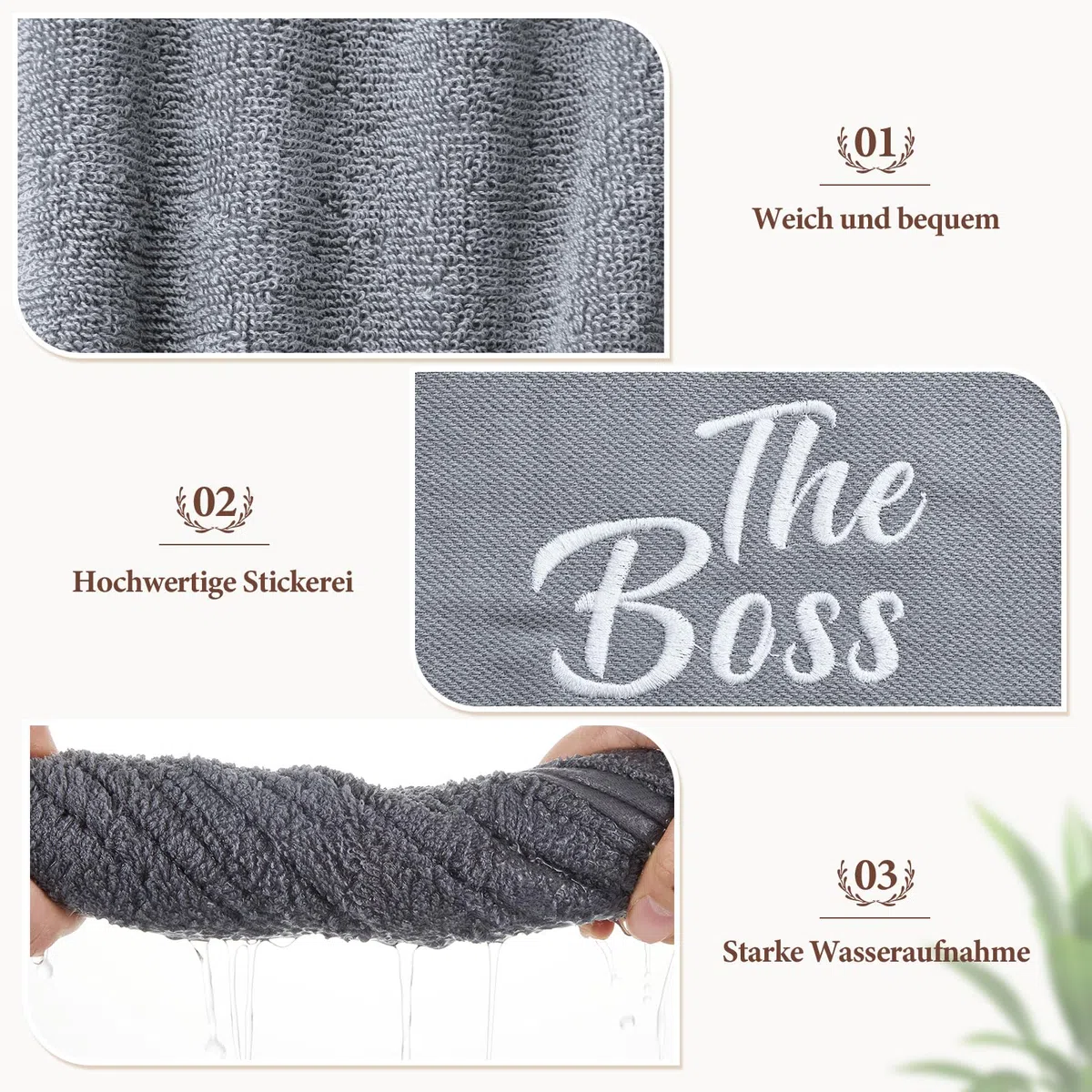 Toalla Regalo Pareja 35 x 70 cm Regalo de San Valentín para Pareja Toalla The Boss & The Real Boss Boda para Parejas para Novia y Novio Blanco Gris
