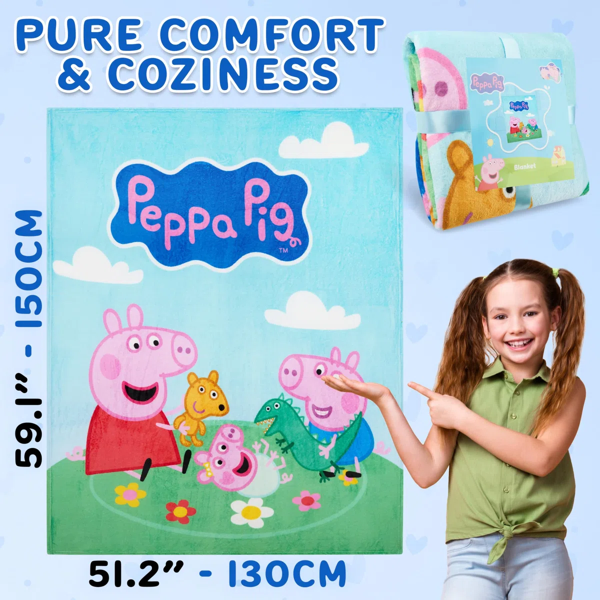 Get Trend Peppa Pig Manta Infantil para Cama Sofá Viaje, Decoracion Dormitorio, Mantas Suaves y Divertidas, Regalos Originales, 130x150cm (Multi Peppa Pig)