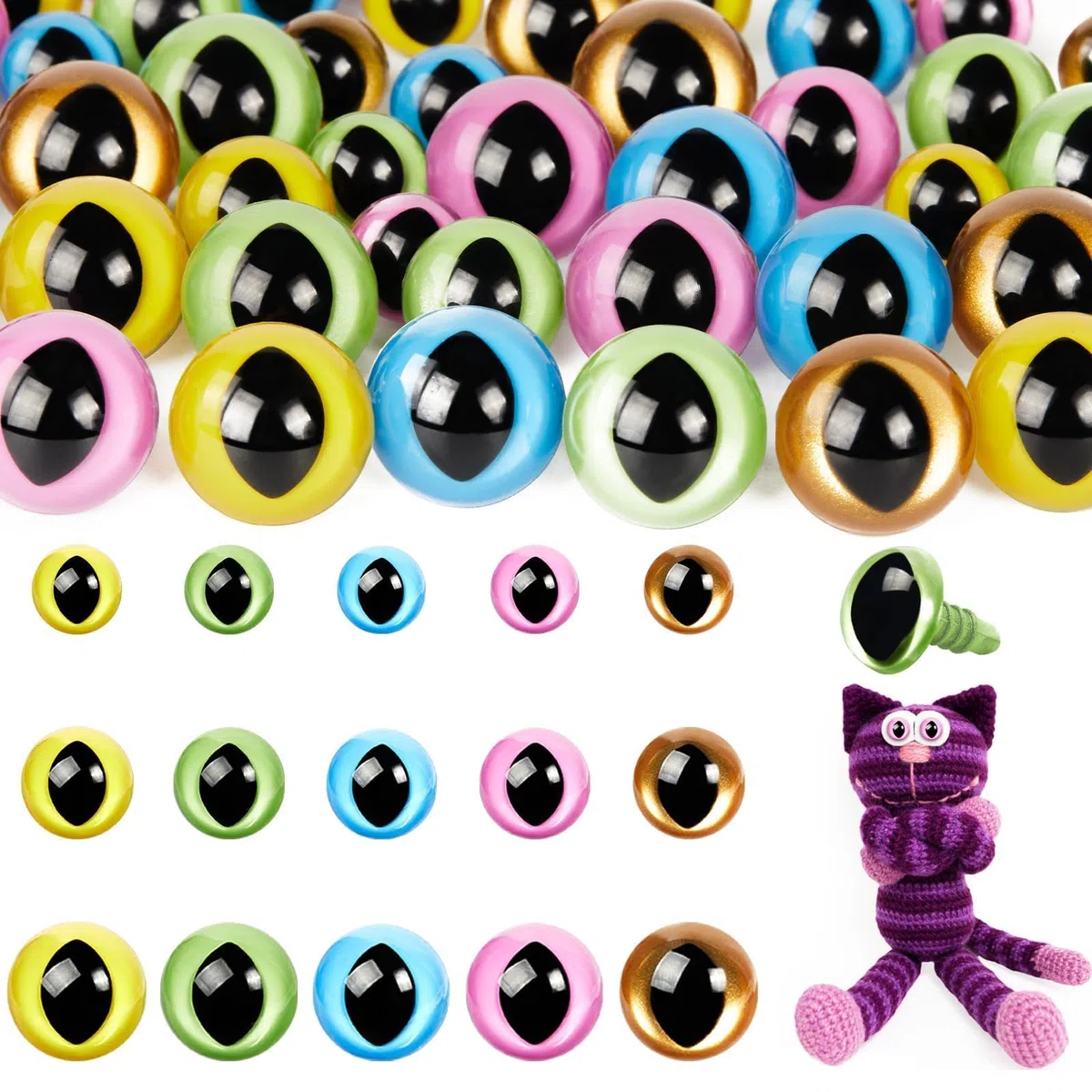 80 ojos de seguridad de plástico de 12 a 18 mm para amigurumi, ojos de gato para manualidades, ojos de seguridad para muñecas de ganchillo, ojos de dragón para animales de peluche con