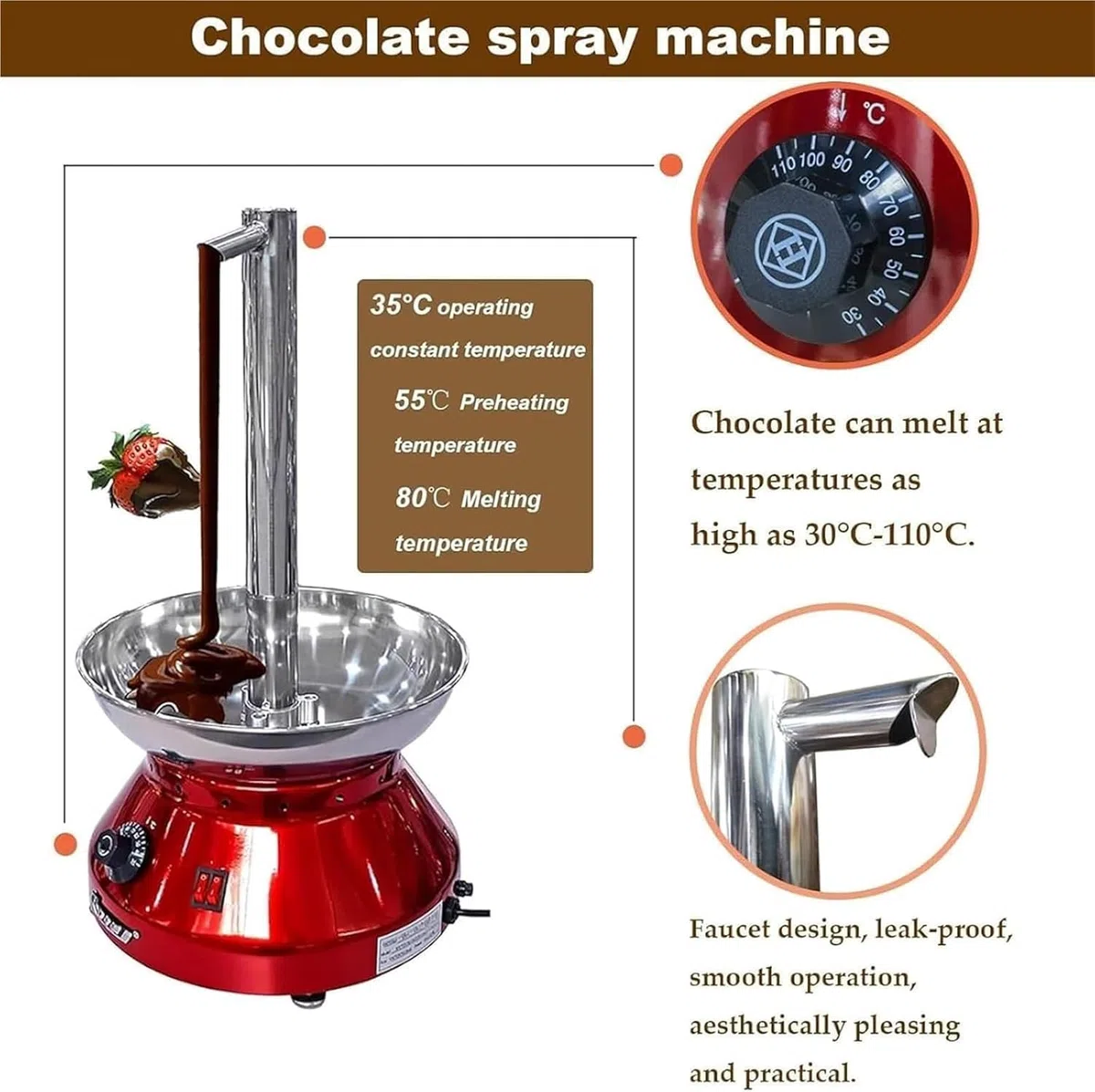 Máquina de fuente de chocolate de 3000 ml de capacidad, modelo de grifo para fiestas y bufés, perfecta para bodas y restaurantes
